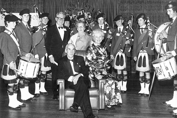 St Andrew's College Pipe Band in 1971 at the Alistair 'GAM' Hilson retirement Ball.