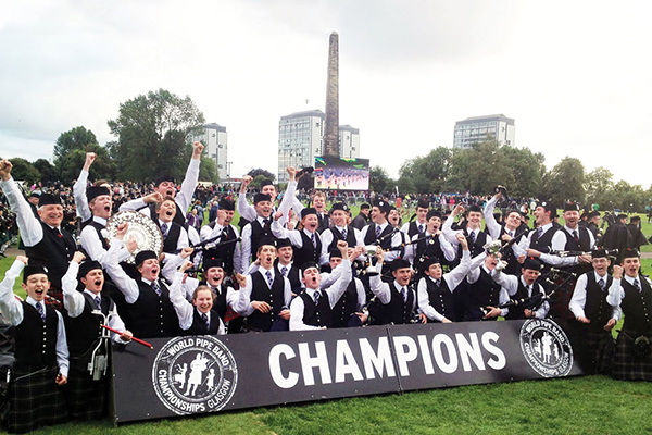 St Andrew's College Pipe Band after becoming Juvenile World Champions in 2013.