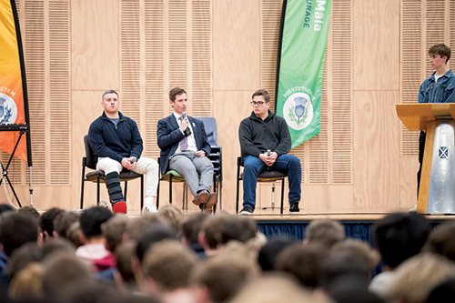 Speakers at St Andrew's College 2024 Boys' Assembly.