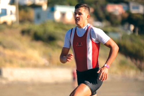 St Andrew's College student Coby Goode competing at the 2024 Rowing New Zealand Beach Sprint National Championships.