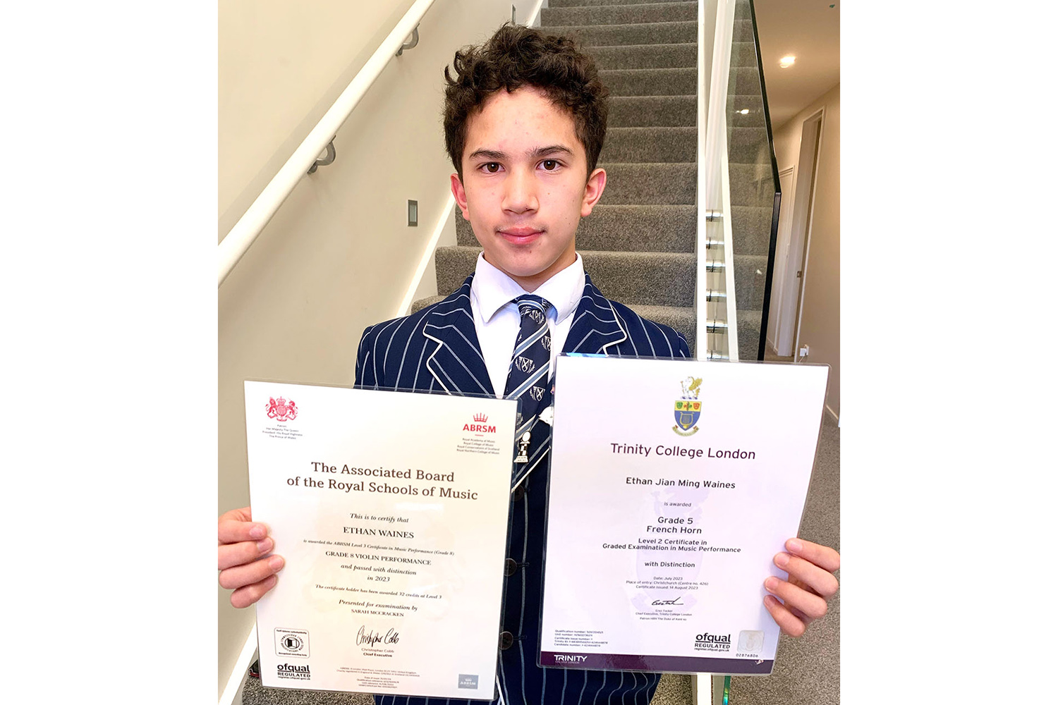 St Andrew's College student Ethan Waines passed his violin and French horn examinations with High Distinction.