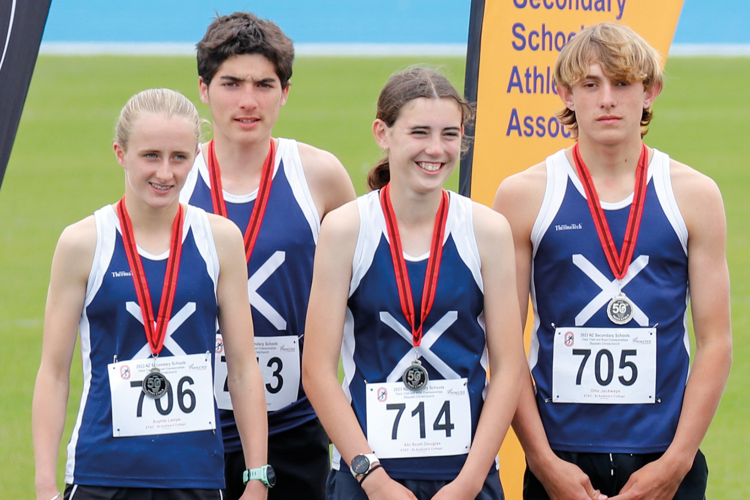 St Andrew's College students Sophie Lampe, Kupa Rule, Abigail Scott-Douglas and Oliver Jackways at the National Track and Field Championships.