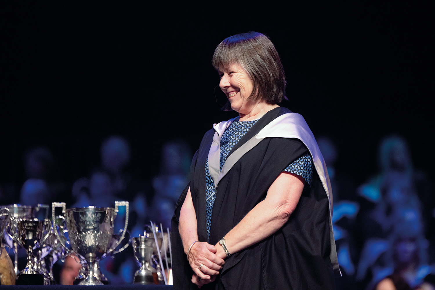 Virginia Simcock, St Andrew's College former Head of Modern Languages, being awarded the Marily Scanlon Award at the 2023 Prizegiving.