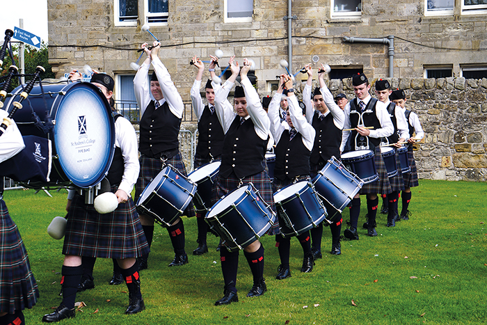 Student pipers performing in Scotland.