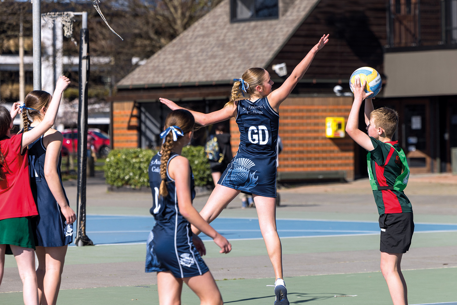 The St Andrew's College Preparatory A netball team in action during the CPSSA Tournament.