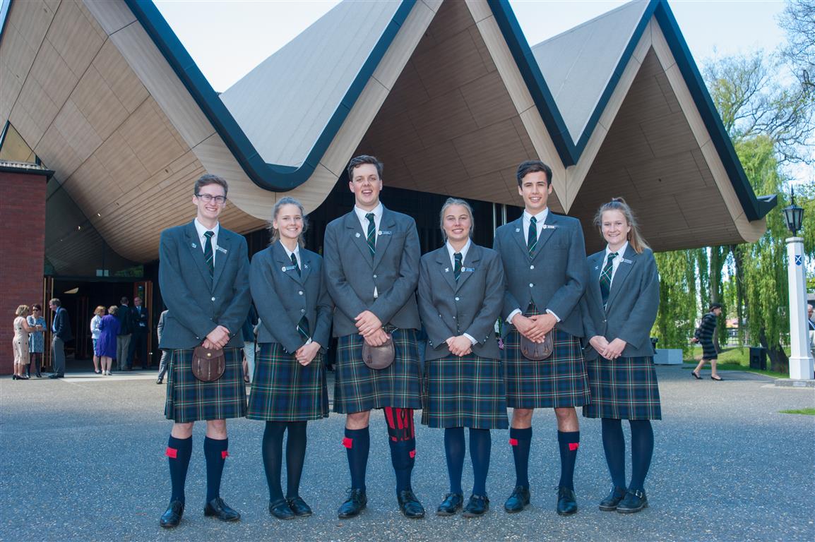 The Head Prefect team outside the Centennial Chapel during the Dedication event