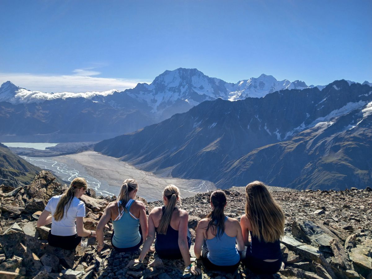 St Andrew's College female students looking out to mountains on a field trip