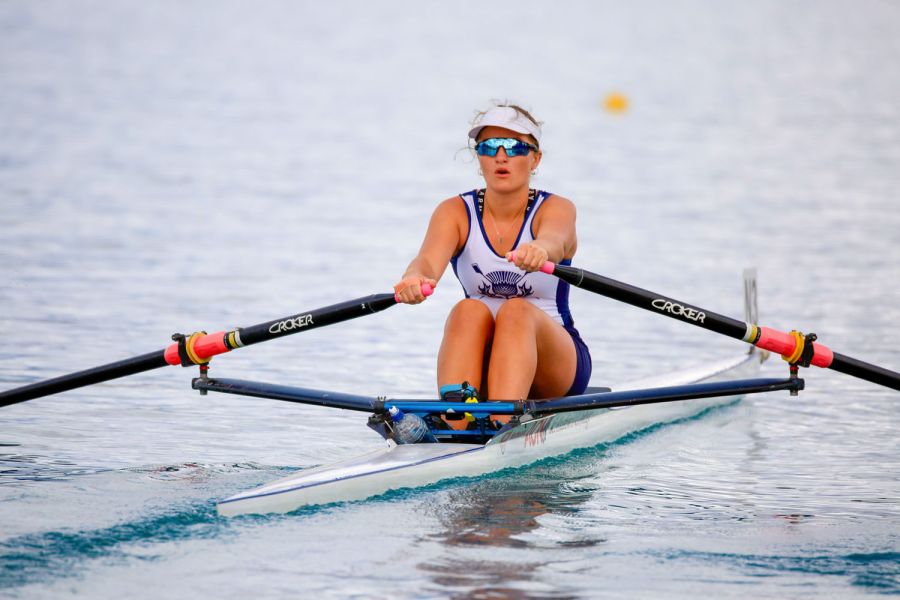 St Andrew's College student rowing at the Canterbury Rowing Championships.