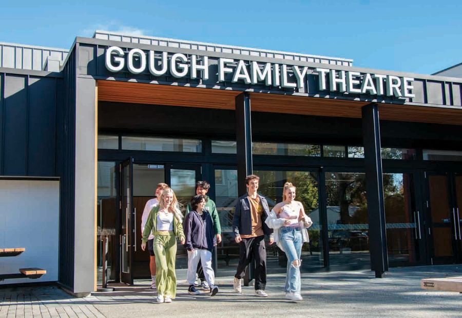 St Andrew's College Senior College students exiting Ngā Toi Performing Arts Centre and Gough Family Theatre.