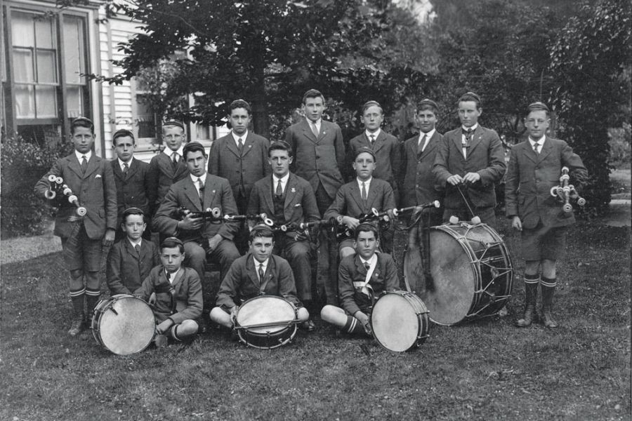 St Andrew's College Pipe Band in 1920.