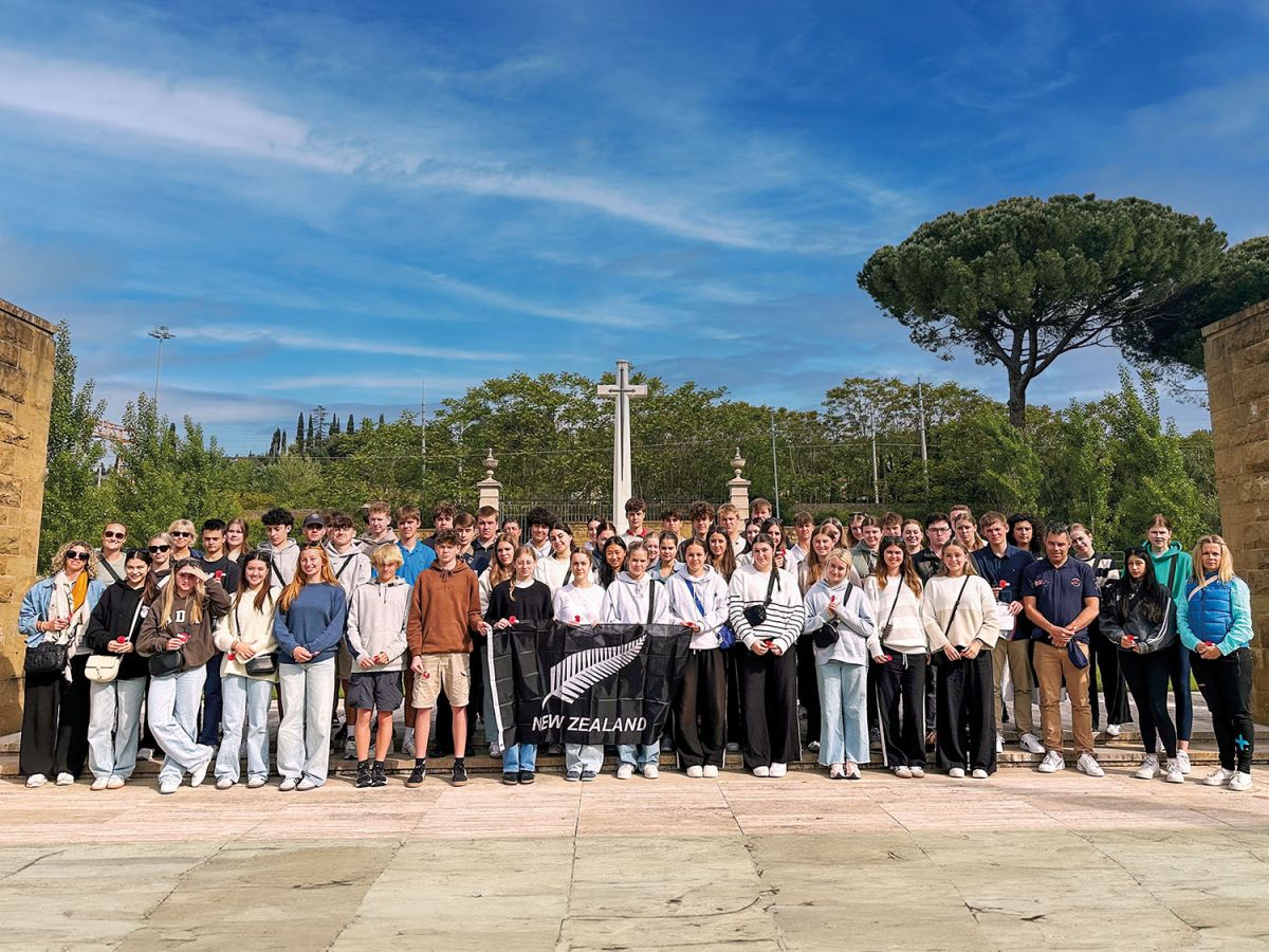 A group of St Andrew's College students attend ANZAC Day Service at the Commonwealth War Cemetery in Florence, Italy.