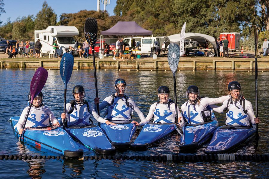 Six St Andrew's College students after winning the Canoe Polo South Island Championships.