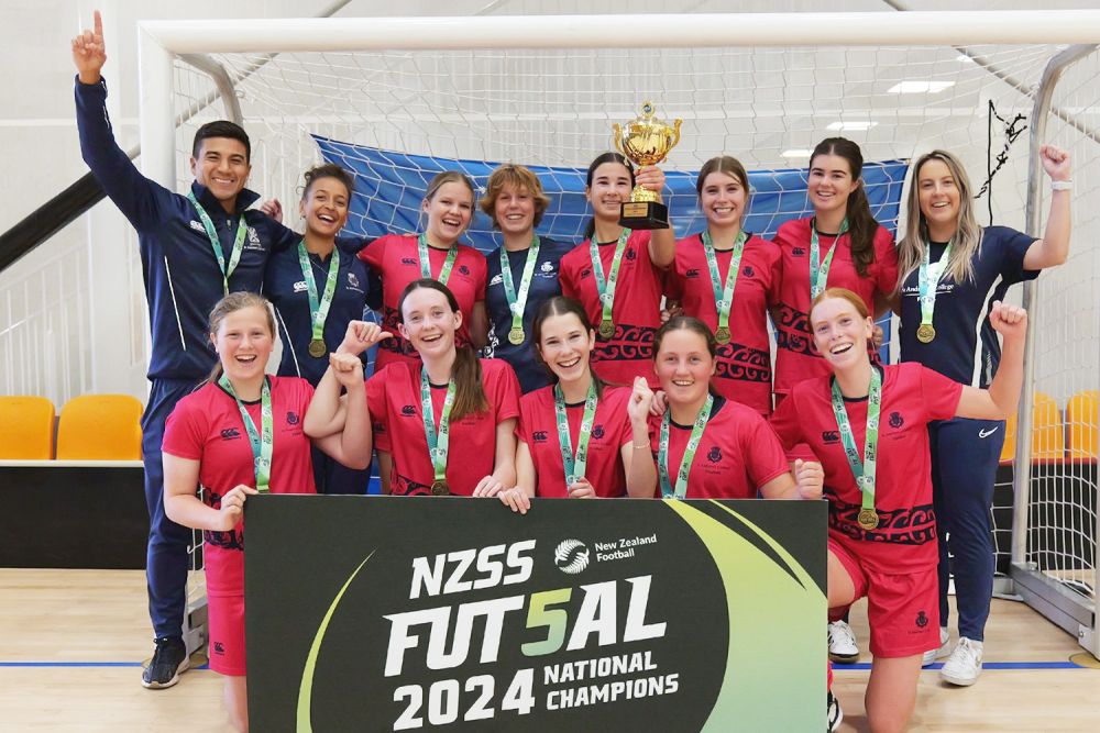 St Andrew's College Senior A Girls' futsal team after winning the New Zealand Secondary Schools' Futsal Championships.