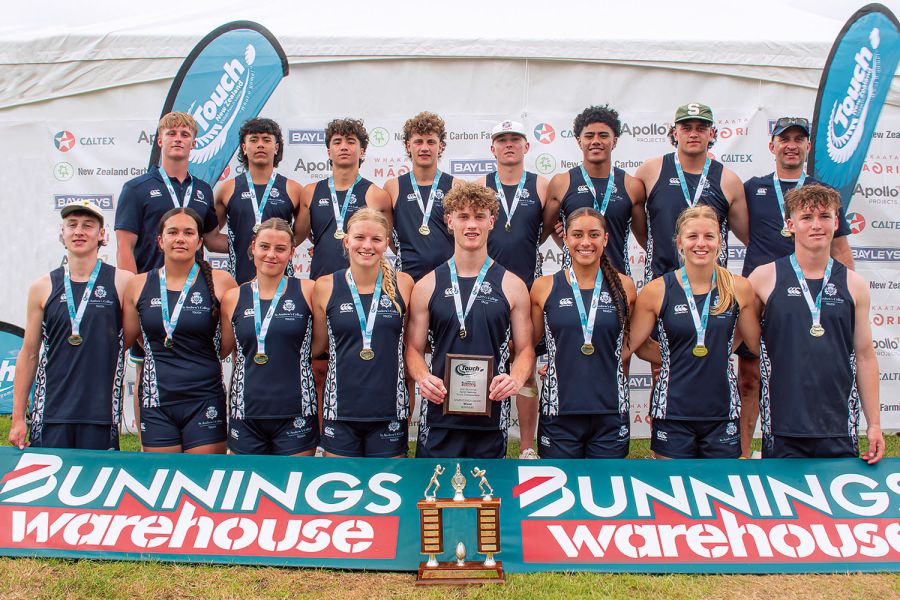 St Andrew's College Mixed touch team after winning the 2023 New Zealand Secondary Schools' National Touch Championships.