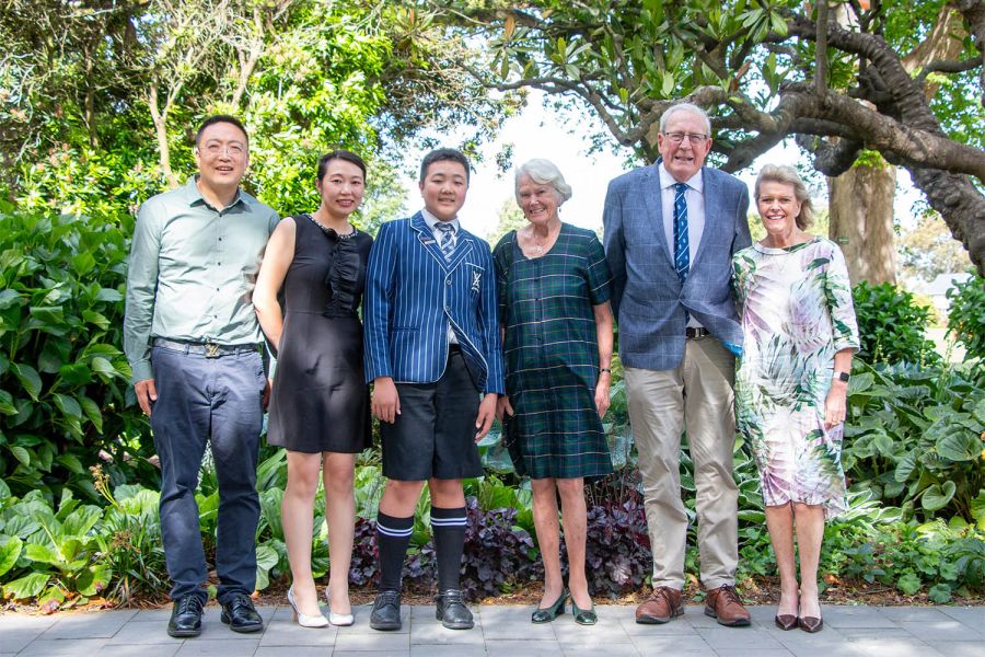 John and Alison Westgarth with St Andrew's College Rector Christine Leighton and the first Westgarth Scholar, Hao Bo (Terence) Yang and his parents.