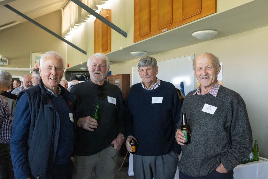 Four Old Collegians in the Rugby Pavilion during the Rugby Reunion
