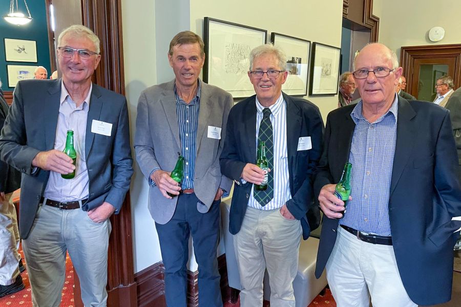 Four Old Collegians inside Strowan House staff room for 60 Years On Reunion