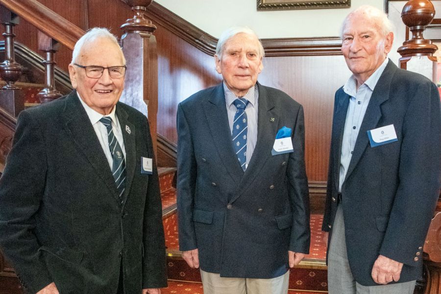 Three Old Collegians inside Strowan House for 75 Years On Reunion