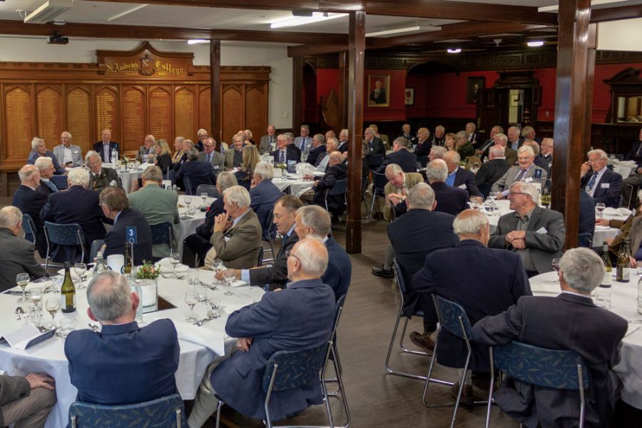 Old Collegians seated in the Strowan House dining room during the Gentlemen's Luncheon
