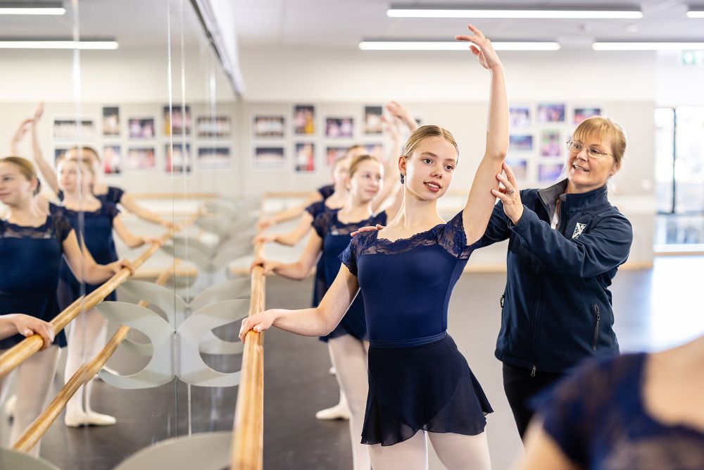 St Andrew's College ballet students and teacher at ballet and dance studio in Ngā Toi
