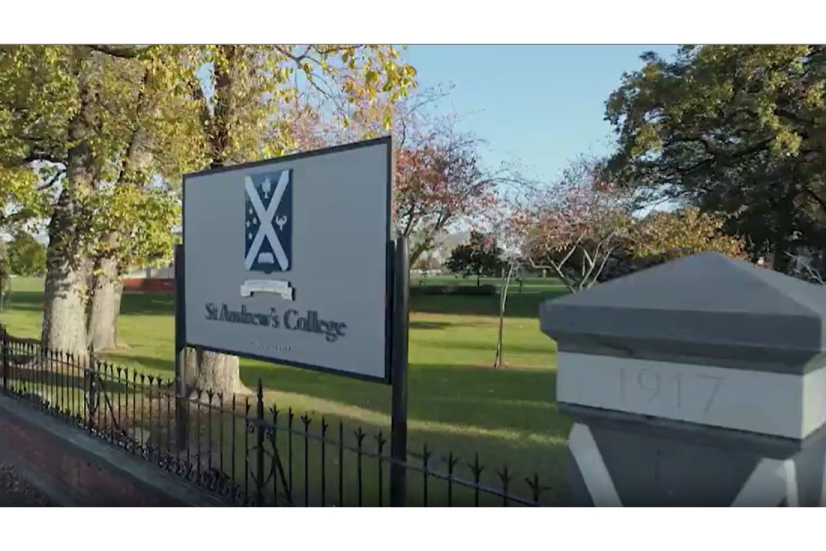 St Andrew's College campus sign and front field