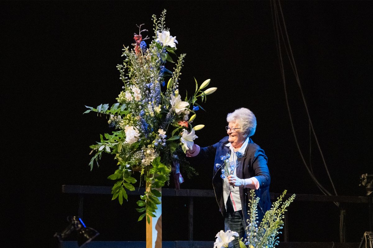 Val Wells doing the flowers for the College Prizegiving.