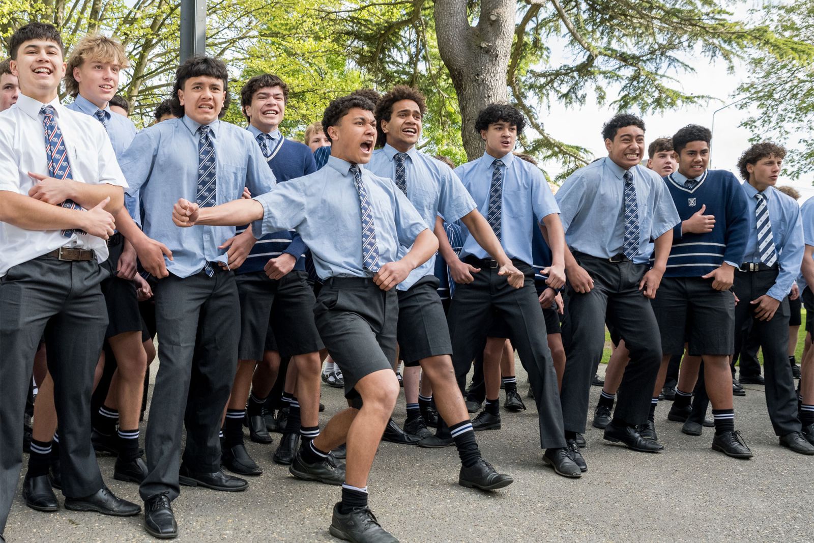 Middle school students performing a haka