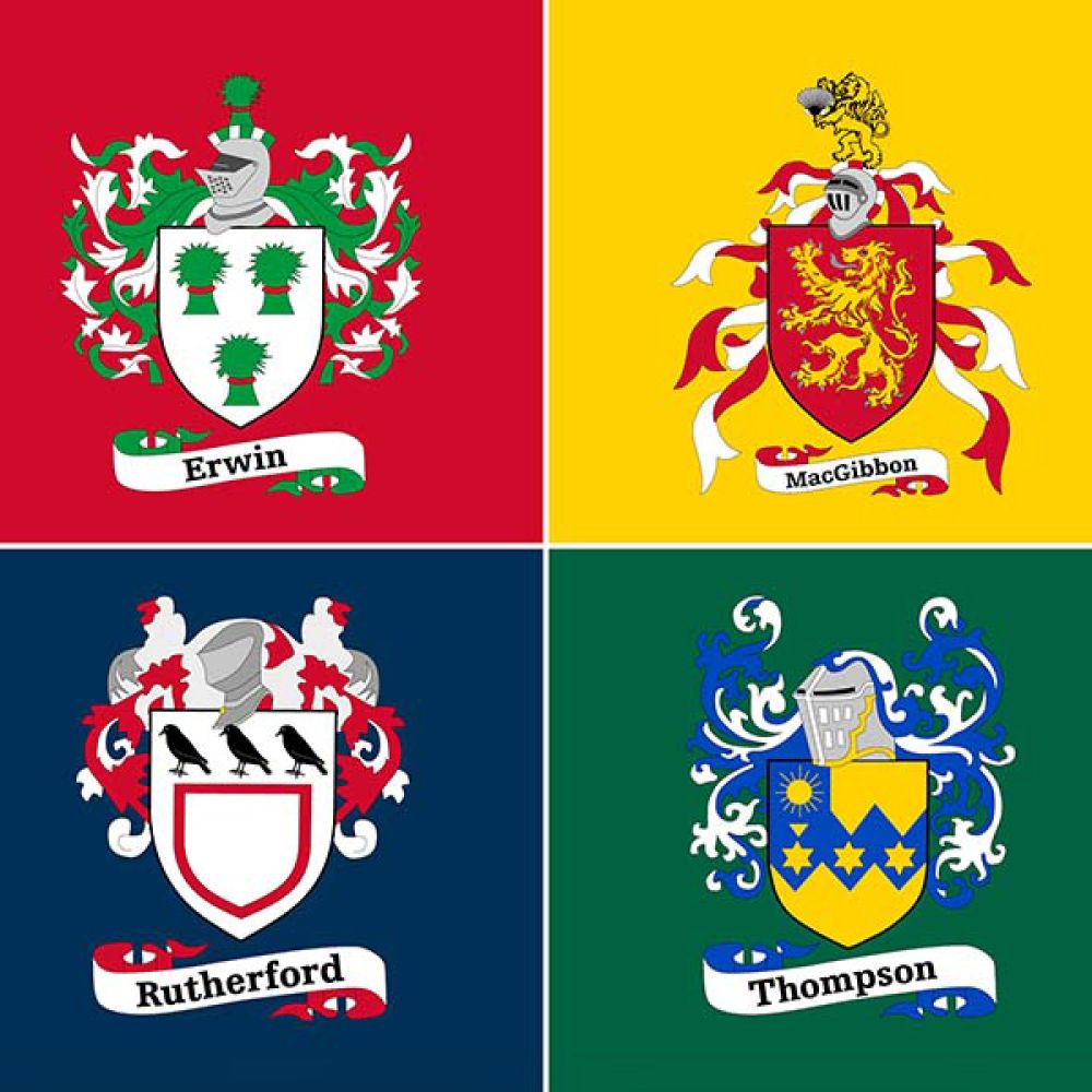 The four house crests at St Andrew's College