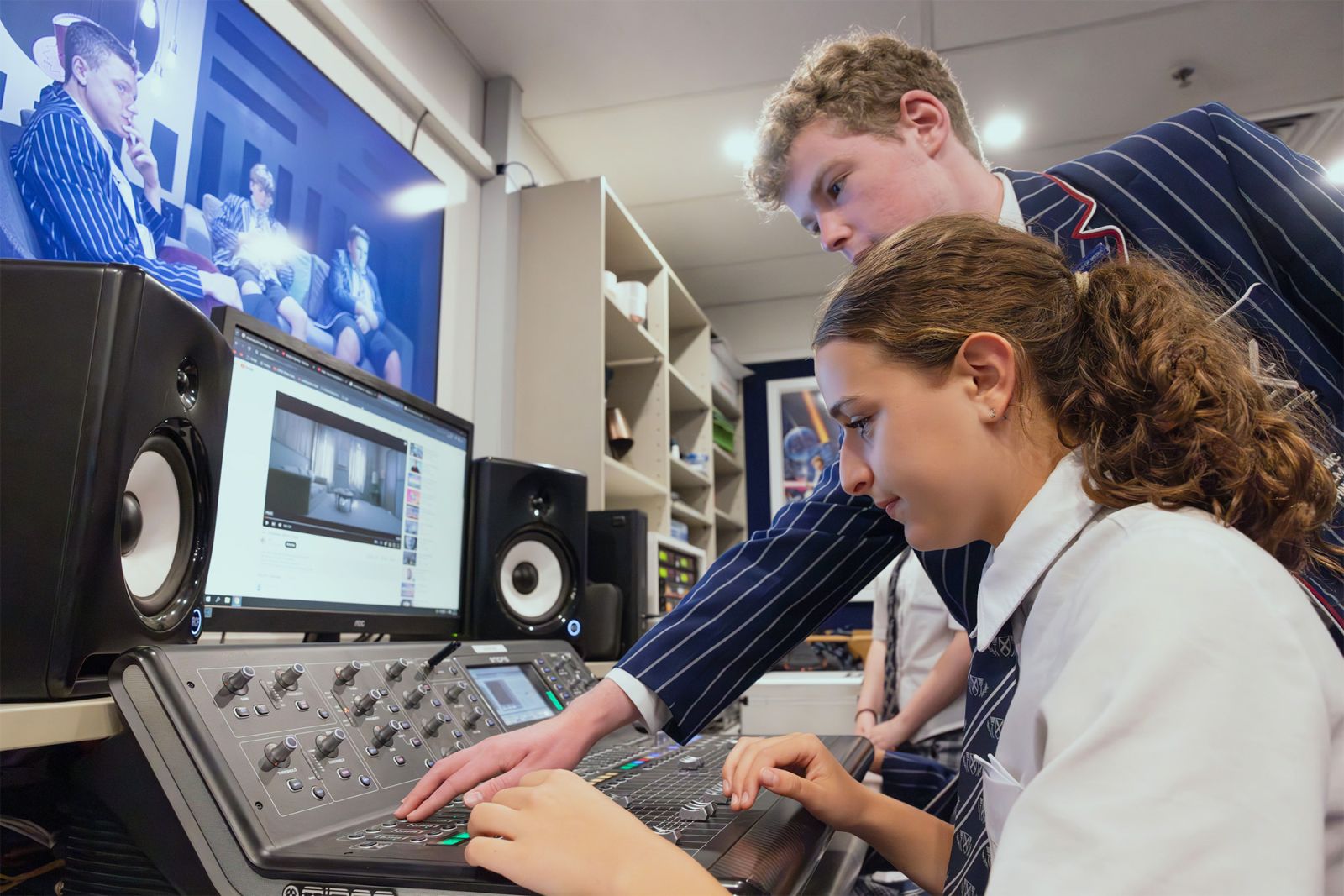 Students learning in the tv studio.