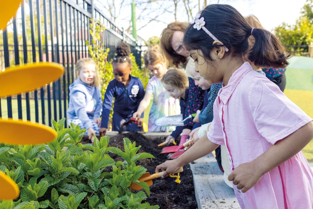 Children gardening in the pre-school.