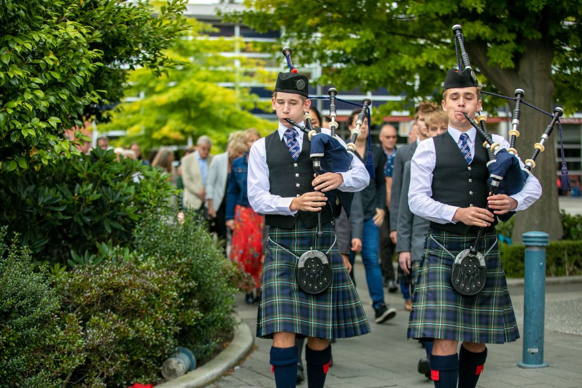 St Andrew's College Pipe Band members