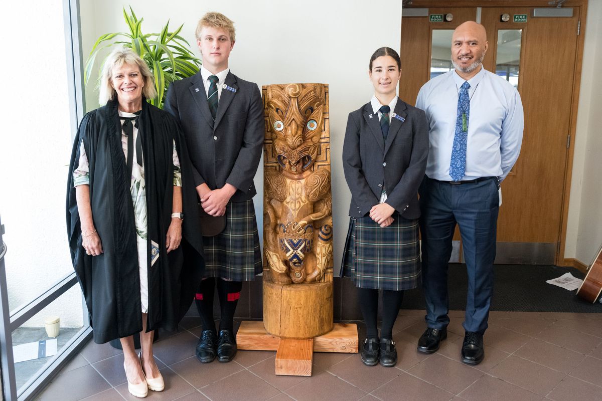 Christine Leighton at the unveiling of the 2023 Leavers' Gift.