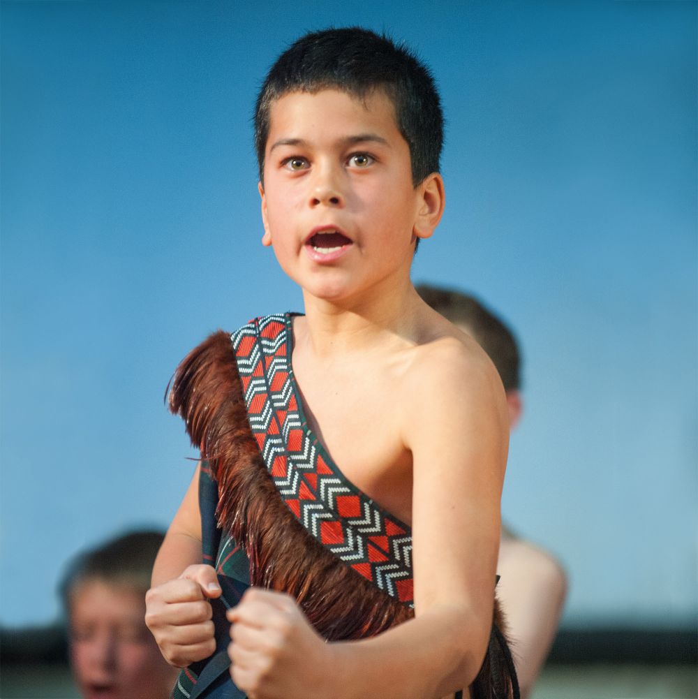 St Andrew's College student kapa haka in traditional dress